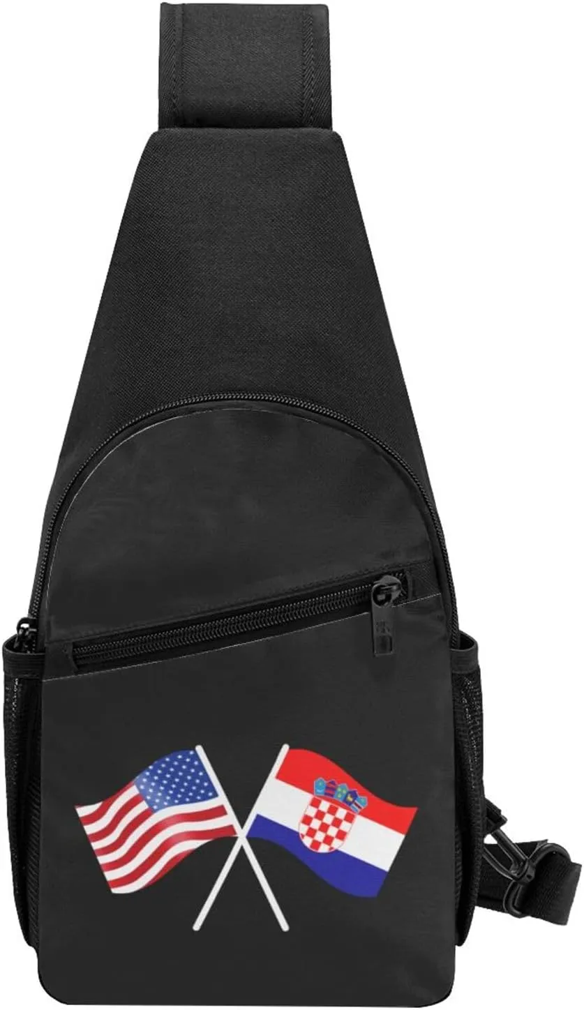 GERRIT American And Croatia Flag Chest Pack Leisure Shoulder Crossbody Chest Bag