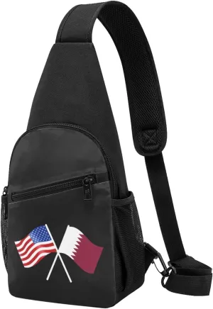 GERRIT American And Qatar Flag Chest Pack Leisure Shoulder Crossbody Chest Bag