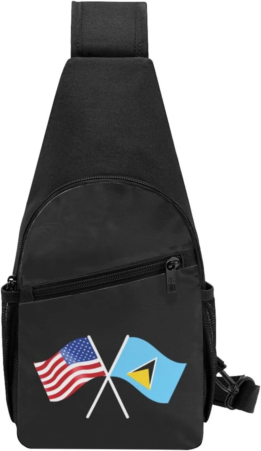 GERRIT American And Saint Lucia Flag Chest Pack Leisure Shoulder Crossbody Chest Bag