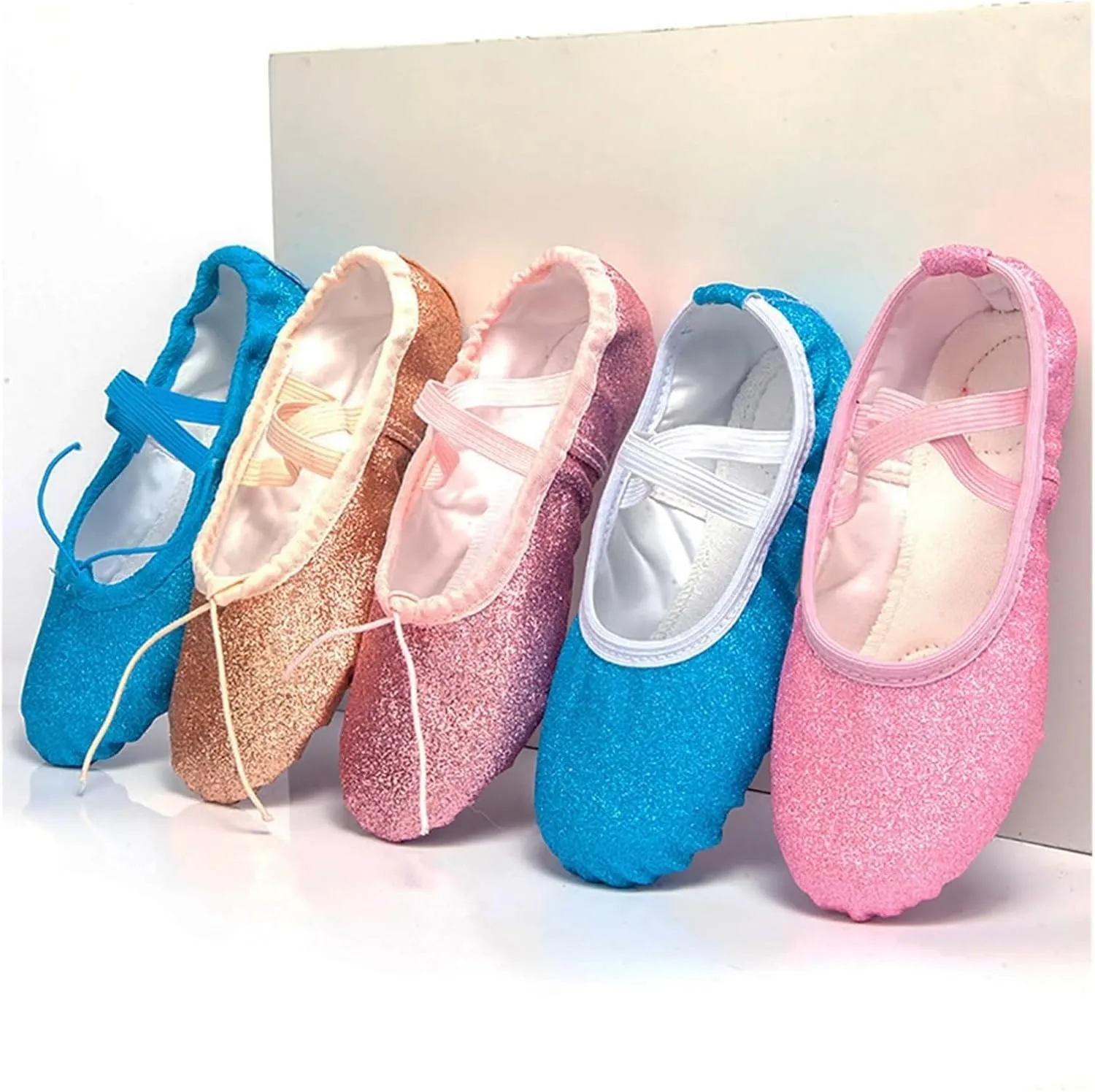 Glitter Ballet Dance Shoes Yoga Gym Flat Slippers Pink Blue Rose Red Colors Ballet Dance Shoes for Girls Children Women Teacher(Blue,24)