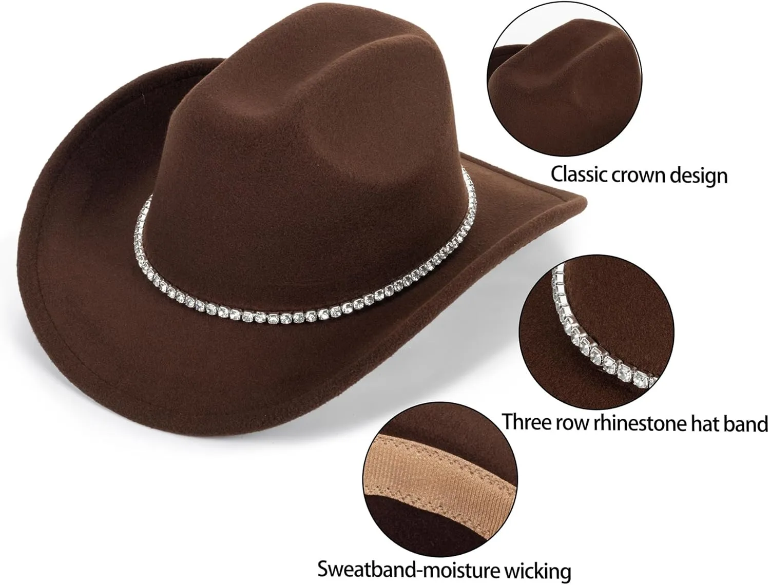Glitter Silver Black Cowboy Hats for Women - Western Sparkly Rhinestone Cowgirl Hat for Ladies Size M-L