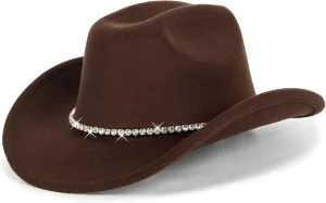 Glitter Silver Black Cowboy Hats for Women - Western Sparkly Rhinestone Cowgirl Hat for Ladies Size M-L