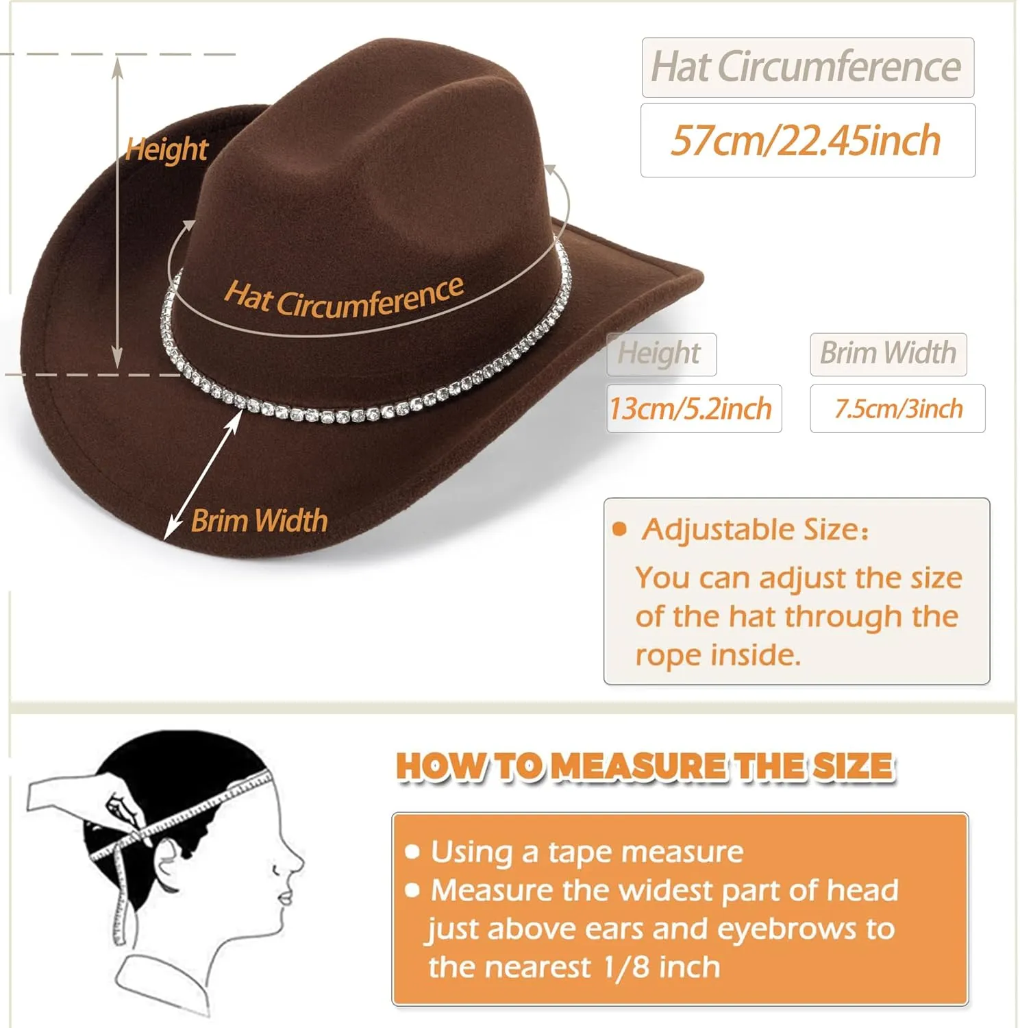 Glitter Silver Black Cowboy Hats for Women - Western Sparkly Rhinestone Cowgirl Hat for Ladies Size M-L