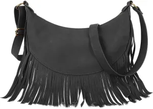 GLITZALL Boho Fringe Purse Small Crossbody Hobo Bags for Women Vegan Suede Western Country Purse