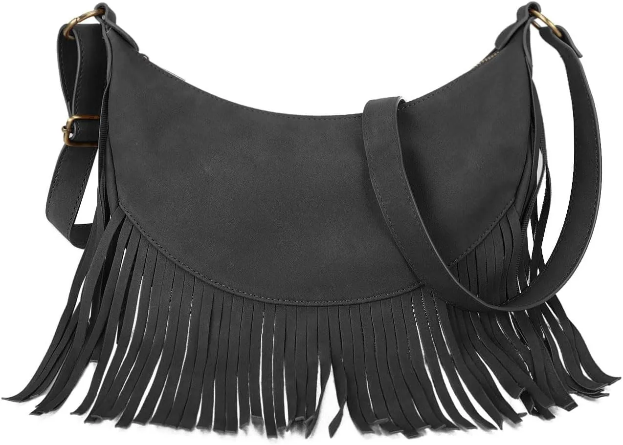 GLITZALL Boho Fringe Purse Small Crossbody Hobo Bags for Women Vegan Suede Western Country Purse