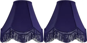 GO&SO Blue Silk Bell Lamp Shades Set of 2 Petal Edge Braid with Blue Fringe Trim, 6"x13"x10.6"(Spider), Scalloped Lamp Shade Hand Crafted, Replacement Lamp Shades for Table, Floor Lamps,Easy Assembly