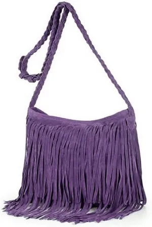 Goclothod Women Hippie Fringe Tassel Suede Hobo Shoulder Bag Vintage Messenger Crossbody Handbag