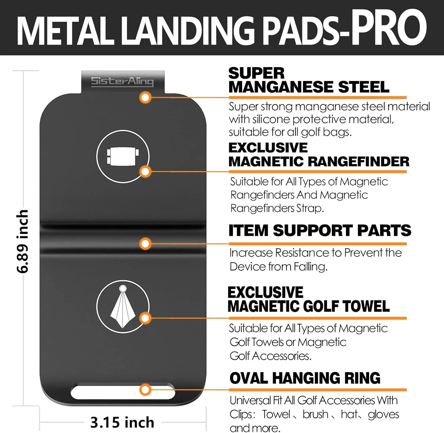 Golf Bag Metal Landing Pads for Magnetic Golf Towel,Golf Rangefinder,Golf Flask,Golf Speaker- Quick Access to Magnetic Golf Equipment and Accessories-Golf Gift -US Patent