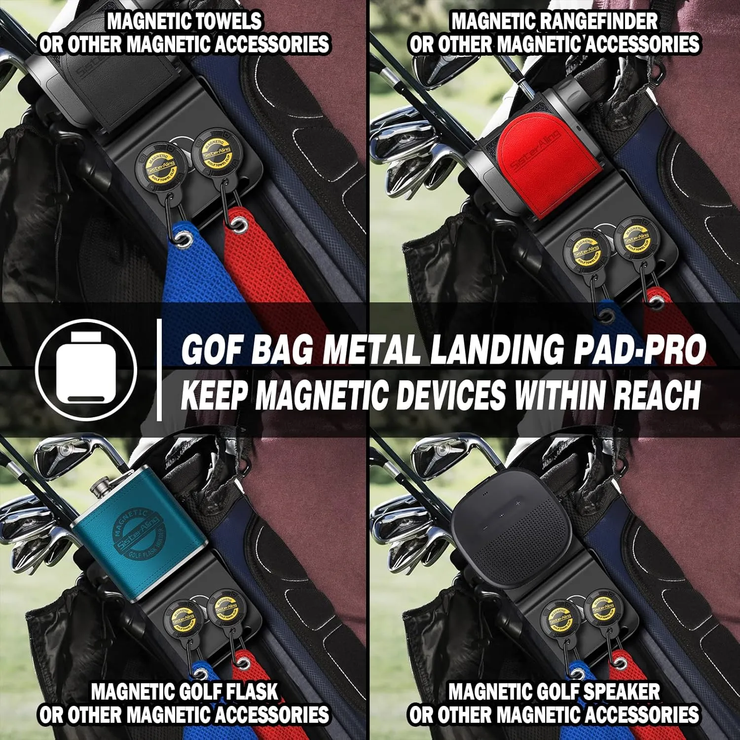 Golf Bag Metal Landing Pads for Magnetic Golf Towel,Golf Rangefinder,Golf Flask,Golf Speaker- Quick Access to Magnetic Golf Equipment and Accessories-Golf Gift -US Patent