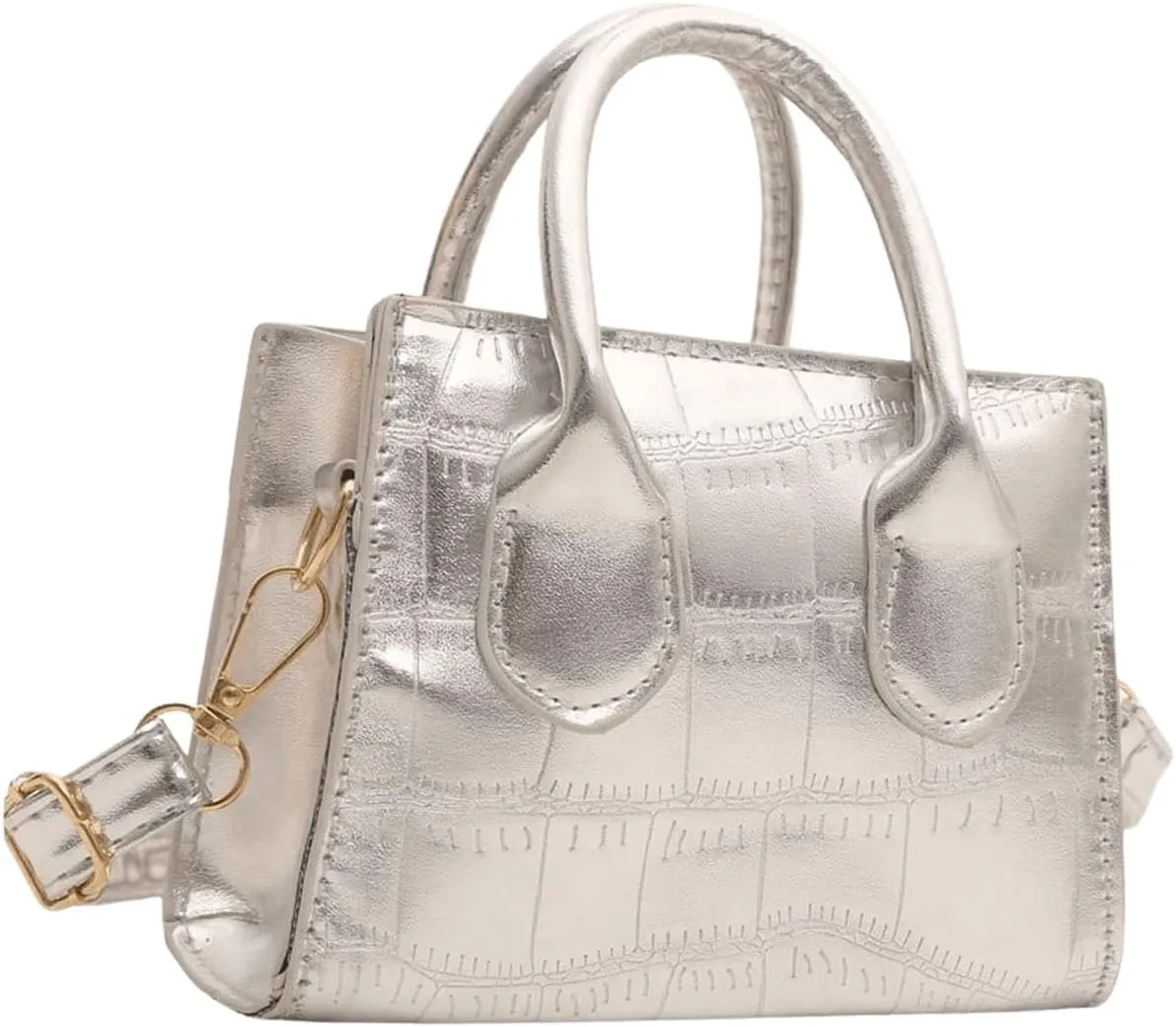 GORGLITTER Women's Small Crossbody Bag Mini Purse Metallic Crocodile Print Double Handle Satchel Shoulder Bag Purse