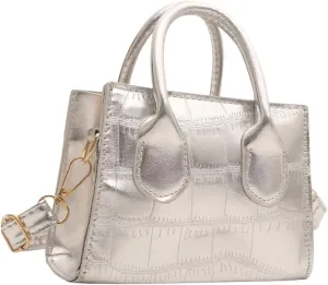 GORGLITTER Women's Small Crossbody Bag Mini Purse Metallic Crocodile Print Double Handle Satchel Shoulder Bag Purse