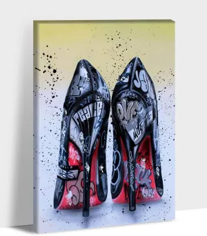 Graffiti Wall Art - Banksy Canvas Wall Art, Colorful Stylish High Heels Painting Pictures for Bedroom Decor, Street Graffiti Art Print, Banksy Poster Framed Artwork for Girl Room Decor 18x24 Inch