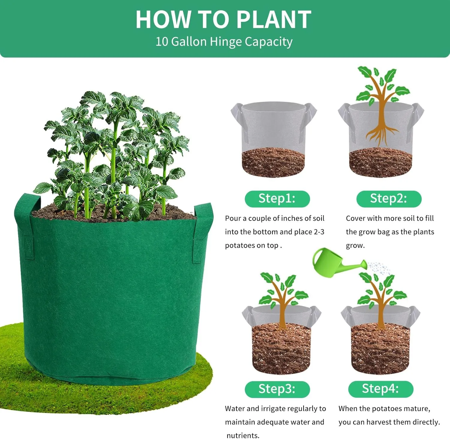 Grow Bags, 5 Gallon, Green