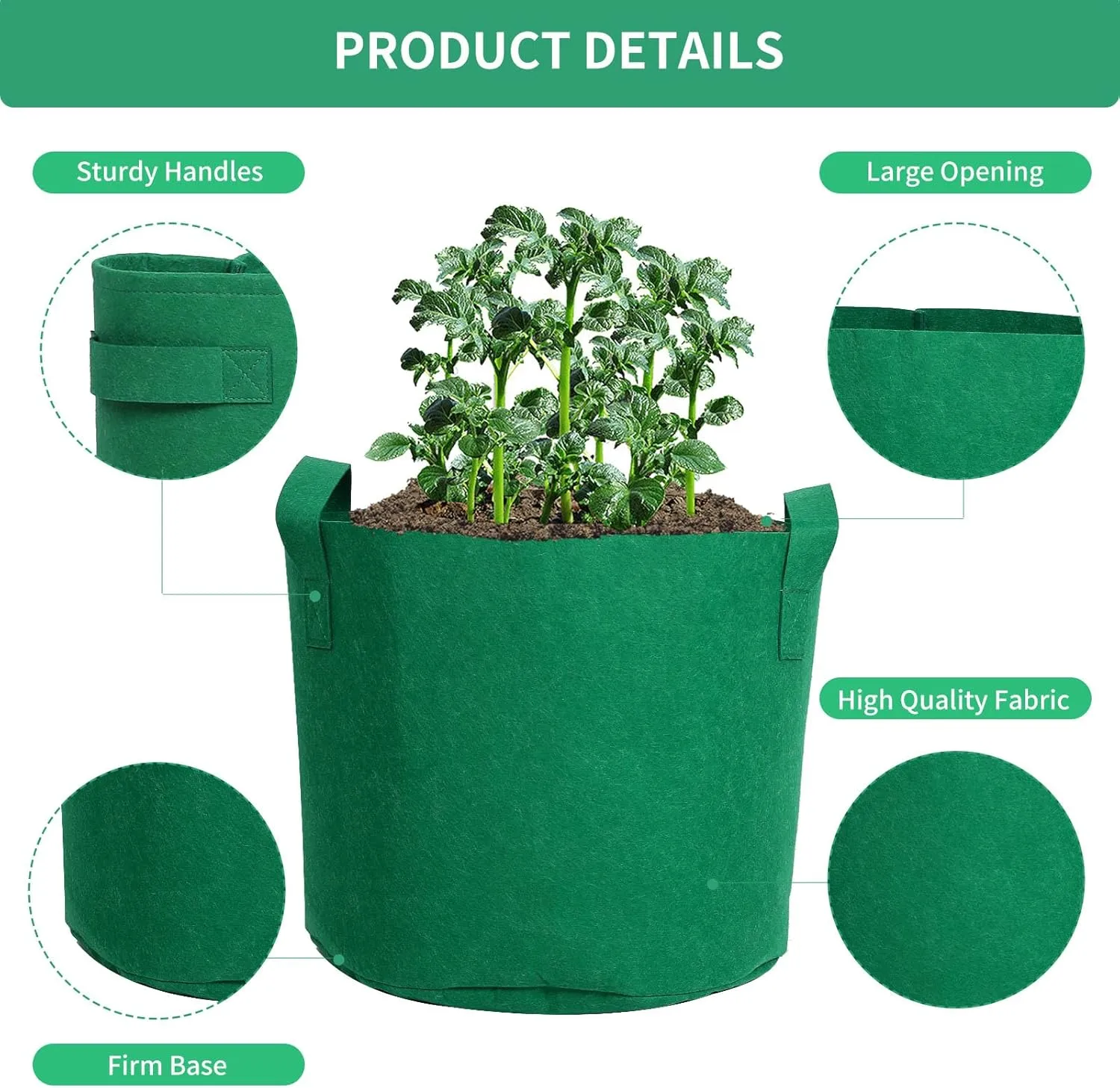 Grow Bags, 5 Gallon, Green