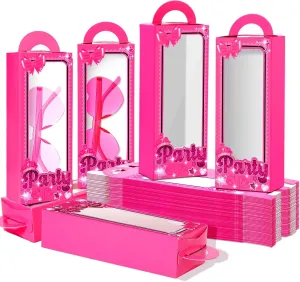 Gueevin 60 Pcs Pink Girls Party Favor Boxes Pink Doll Gift Boxes Props Hot Pink Goodie Bags Candy Treat Boxes Birthday Bachelorette Party Decoration Supplies for Pink Princess Girls Women