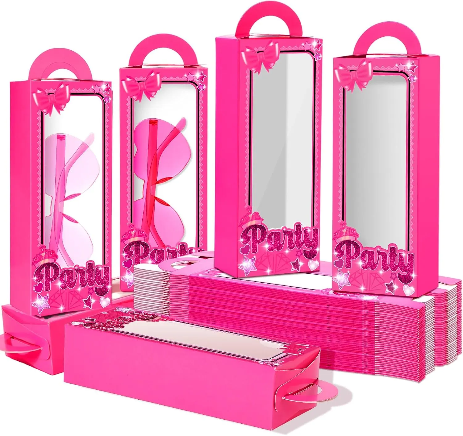 Gueevin 60 Pcs Pink Girls Party Favor Boxes Pink Doll Gift Boxes Props Hot Pink Goodie Bags Candy Treat Boxes Birthday Bachelorette Party Decoration Supplies for Pink Princess Girls Women