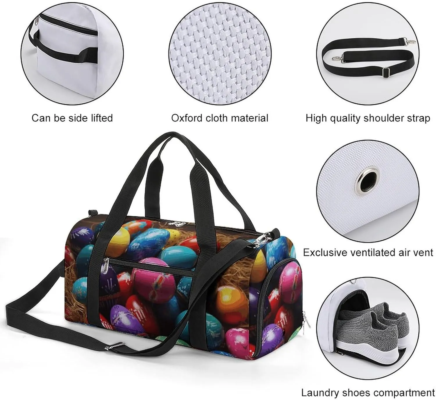 Gym Bag Colorful Easter Eggs Duffel Bag for Men Women Overnight Bag with Shoe Compartment Workout Bags