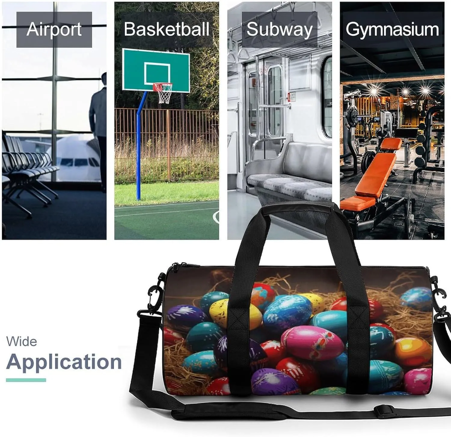 Gym Bag Colorful Easter Eggs Duffel Bag for Men Women Overnight Bag with Shoe Compartment Workout Bags