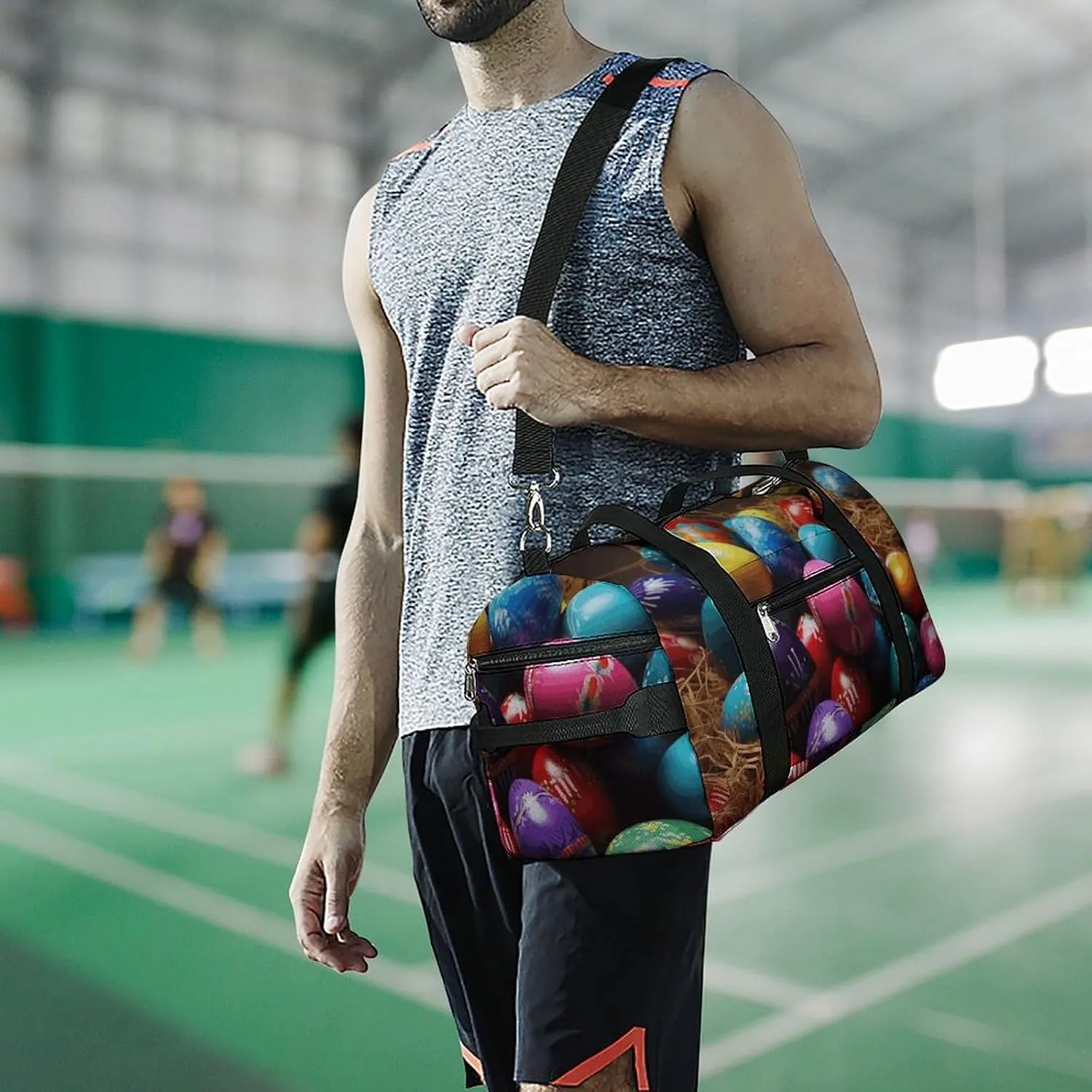 Gym Bag Colorful Easter Eggs Duffel Bag for Men Women Overnight Bag with Shoe Compartment Workout Bags
