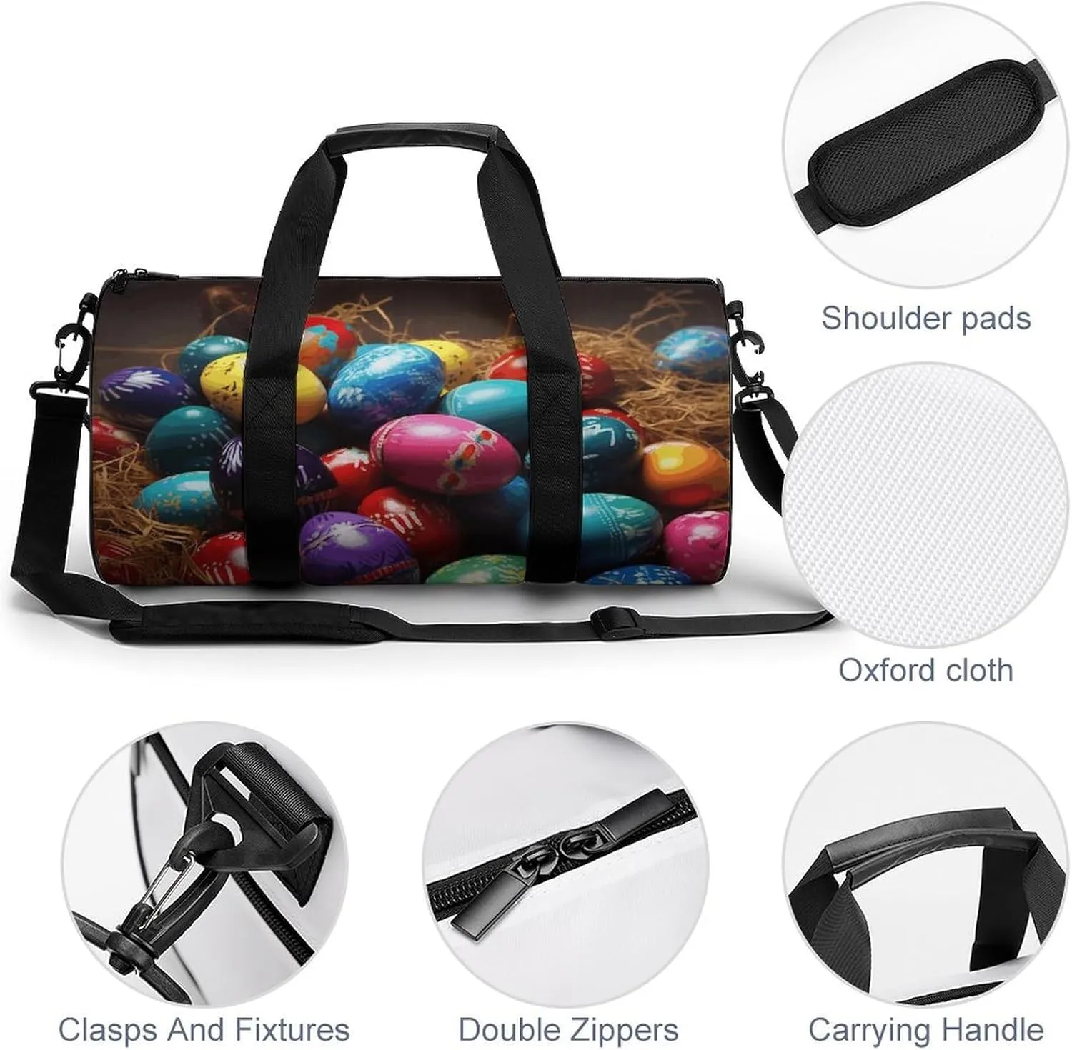 Gym Bag Colorful Easter Eggs Duffel Bag for Men Women Overnight Bag with Shoe Compartment Workout Bags