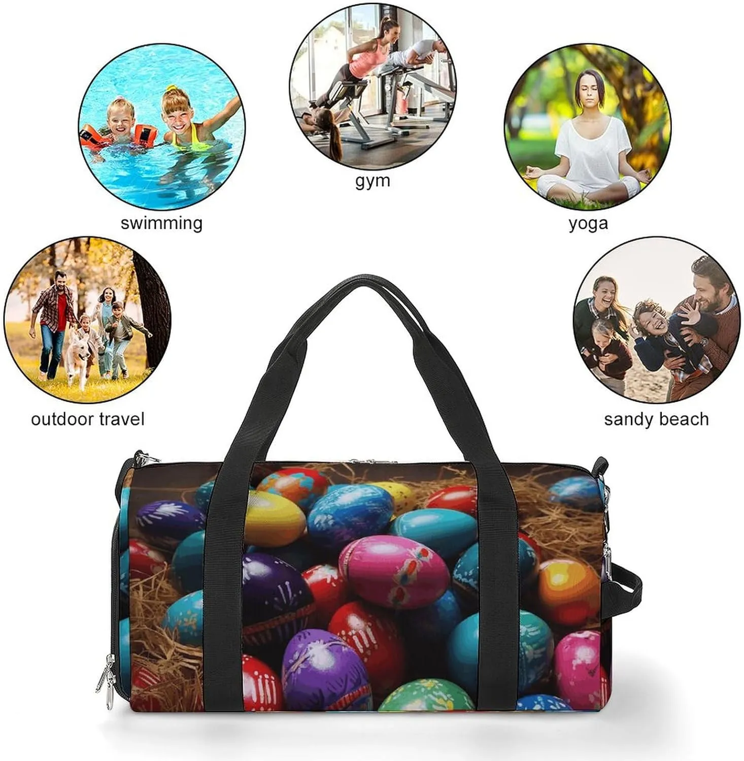 Gym Bag Colorful Easter Eggs Duffel Bag for Men Women Overnight Bag with Shoe Compartment Workout Bags