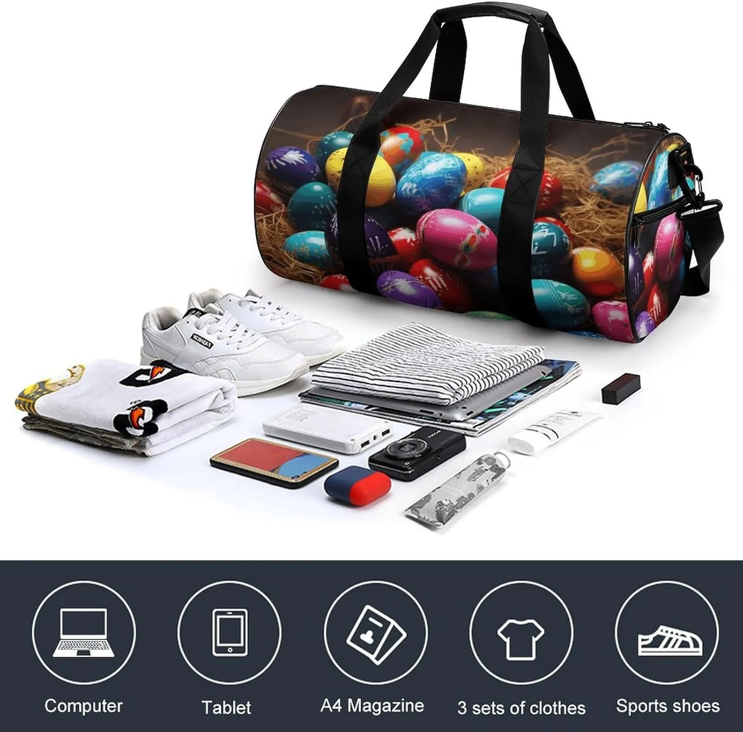 Gym Bag Colorful Easter Eggs Duffel Bag for Men Women Overnight Bag with Shoe Compartment Workout Bags