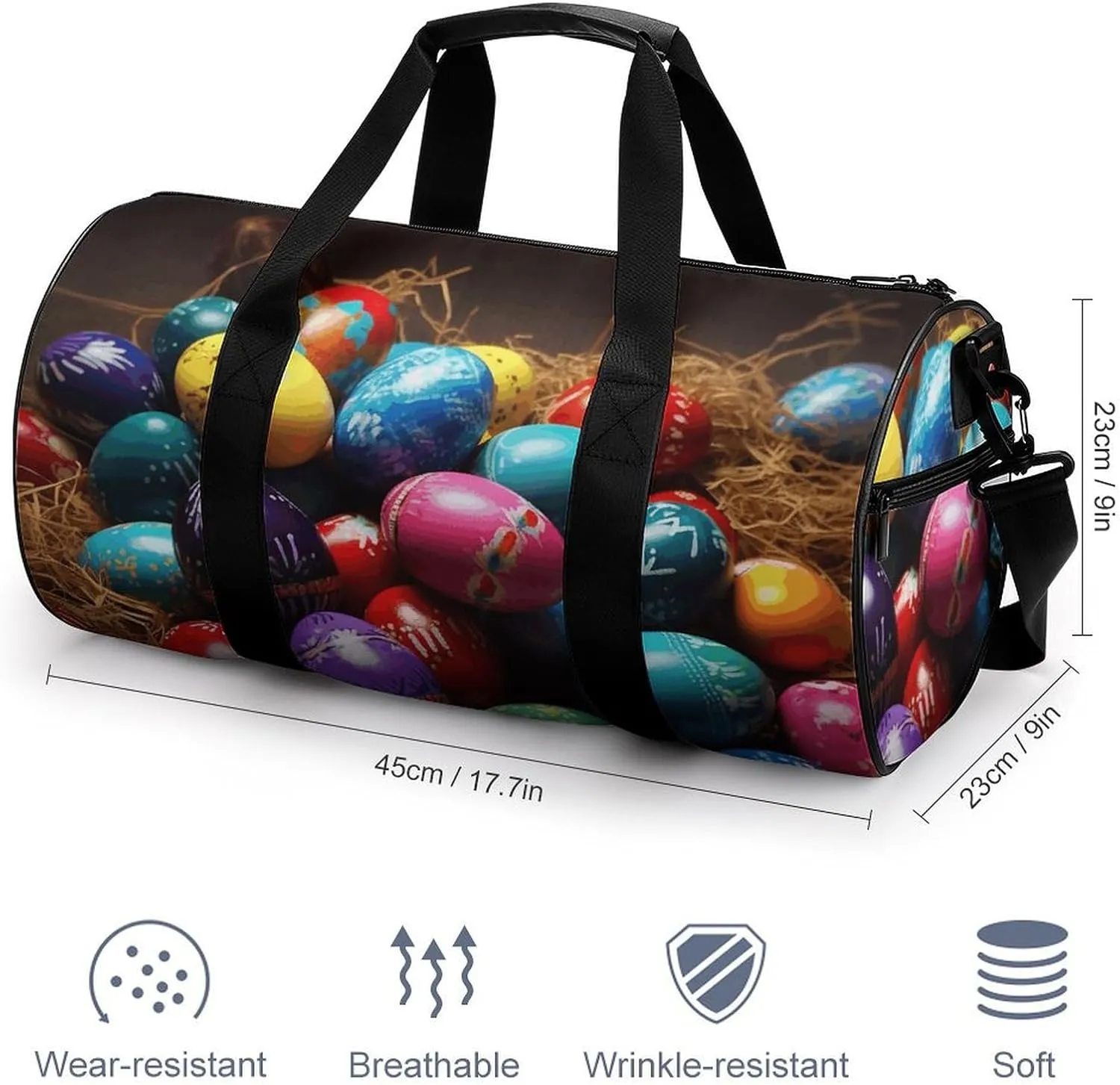 Gym Bag Colorful Easter Eggs Duffel Bag for Men Women Overnight Bag with Shoe Compartment Workout Bags