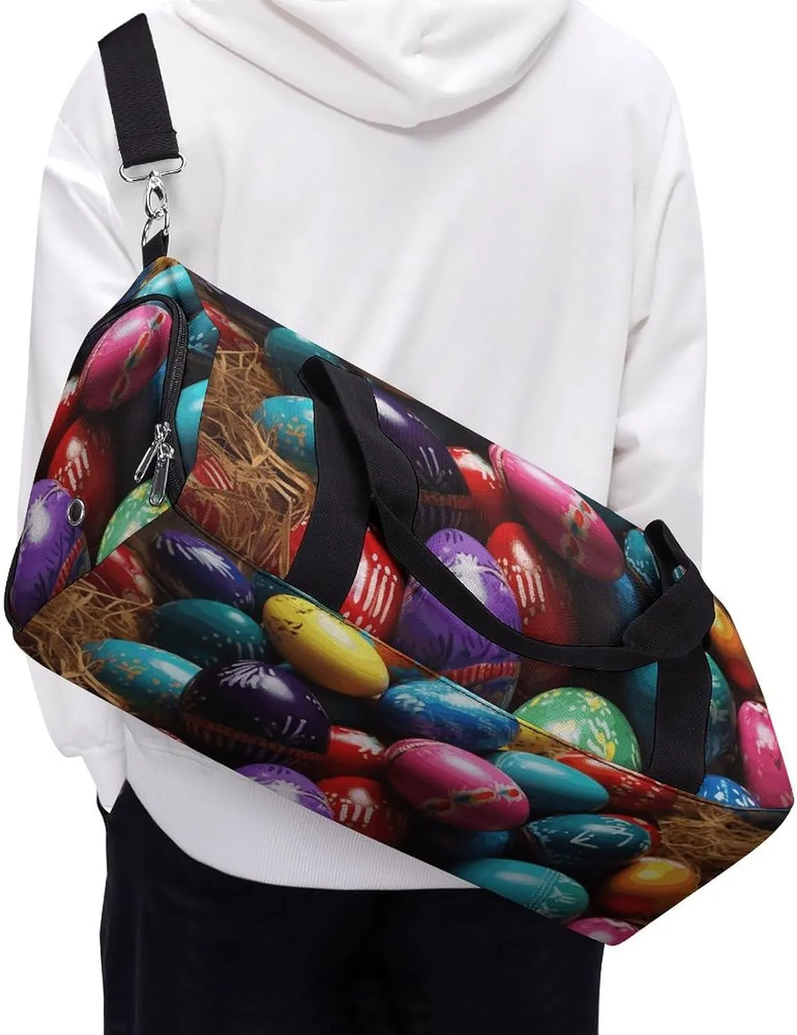 Gym Bag Colorful Easter Eggs Duffel Bag for Men Women Overnight Bag with Shoe Compartment Workout Bags