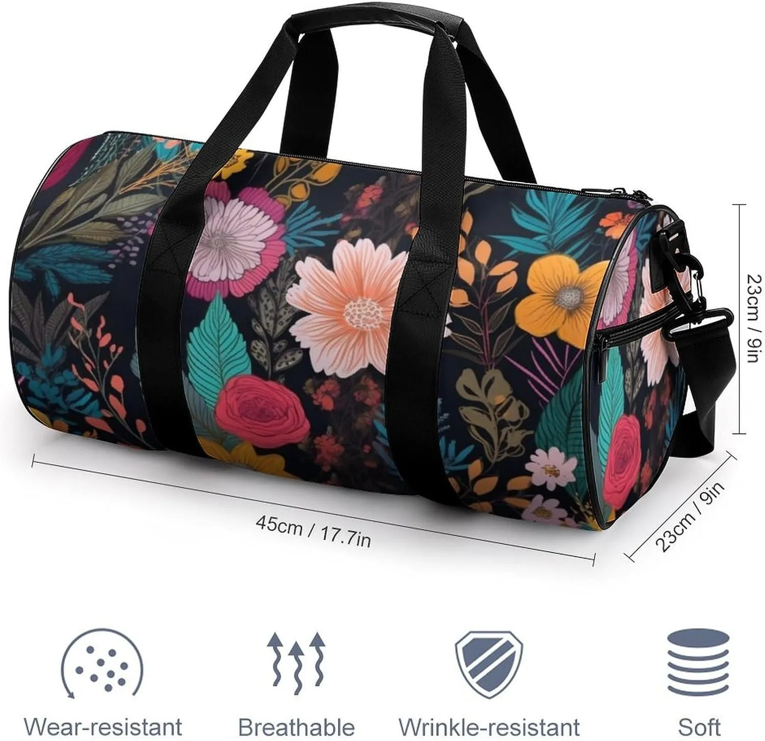 Gym Bag for Men Women Colorful Boho Floral Duffel Bag Overnight Bag with Compartment Gym Sackpac