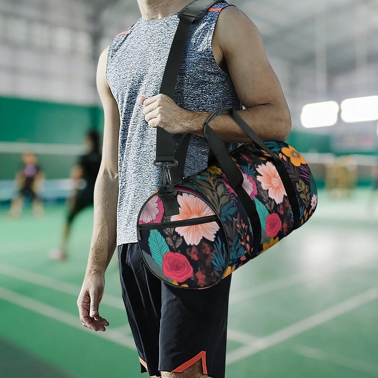 Gym Bag for Men Women Colorful Boho Floral Duffel Bag Overnight Bag with Compartment Gym Sackpac