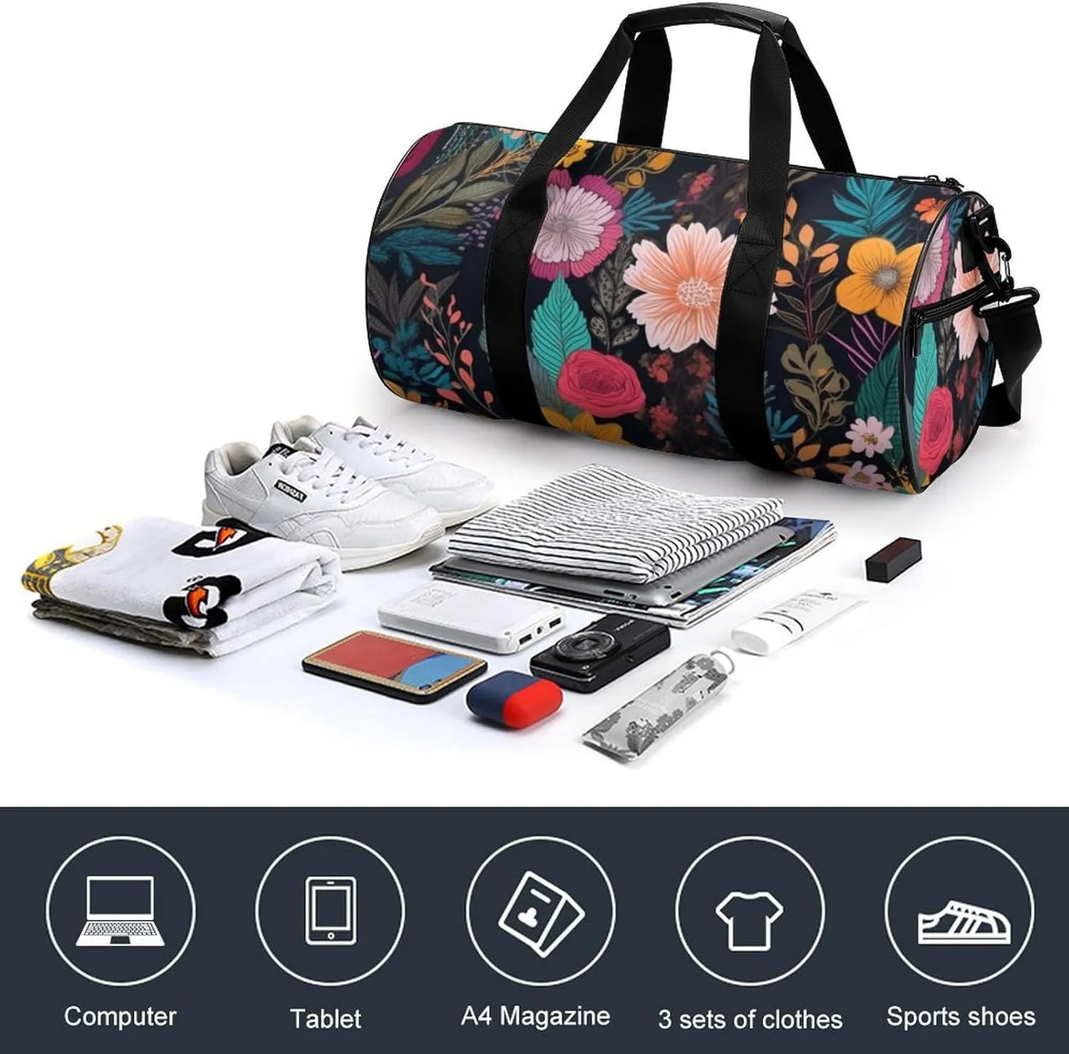 Gym Bag for Men Women Colorful Boho Floral Duffel Bag Overnight Bag with Compartment Gym Sackpac