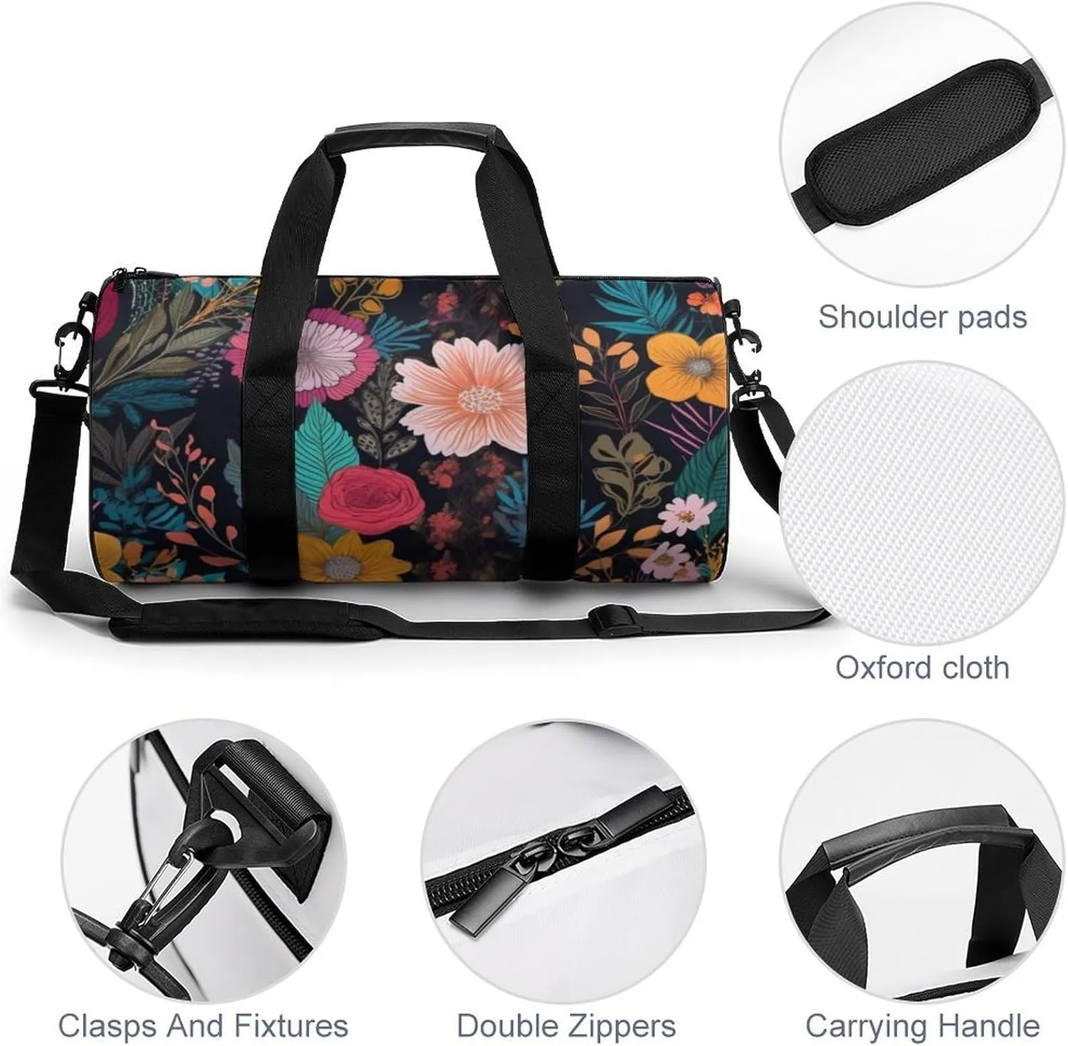 Gym Bag for Men Women Colorful Boho Floral Duffel Bag Overnight Bag with Compartment Gym Sackpac
