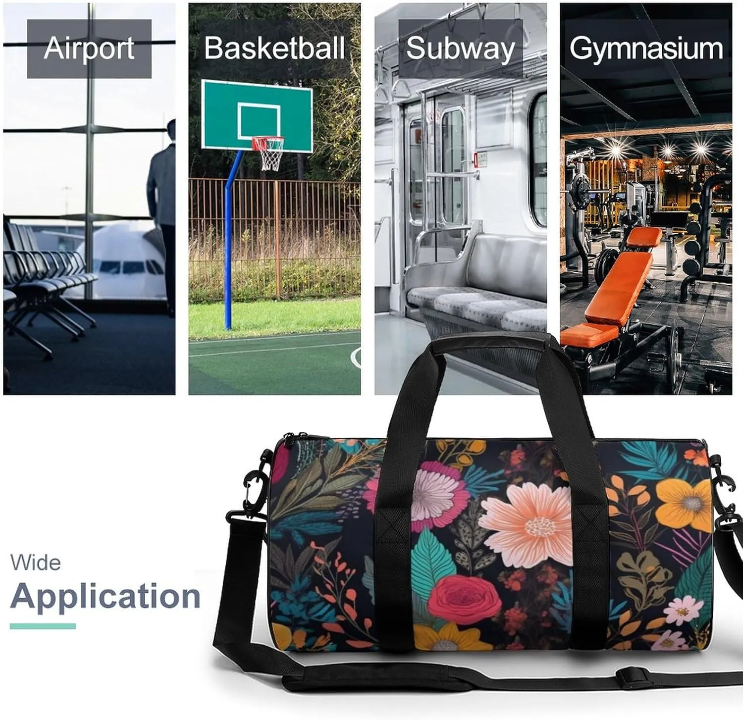 Gym Bag for Men Women Colorful Boho Floral Duffel Bag Overnight Bag with Compartment Gym Sackpac