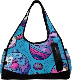 Gym Bags for Women,Duffle Bag for Travel,Bunny Colorful Egg Doodles,Gym Bag for Men