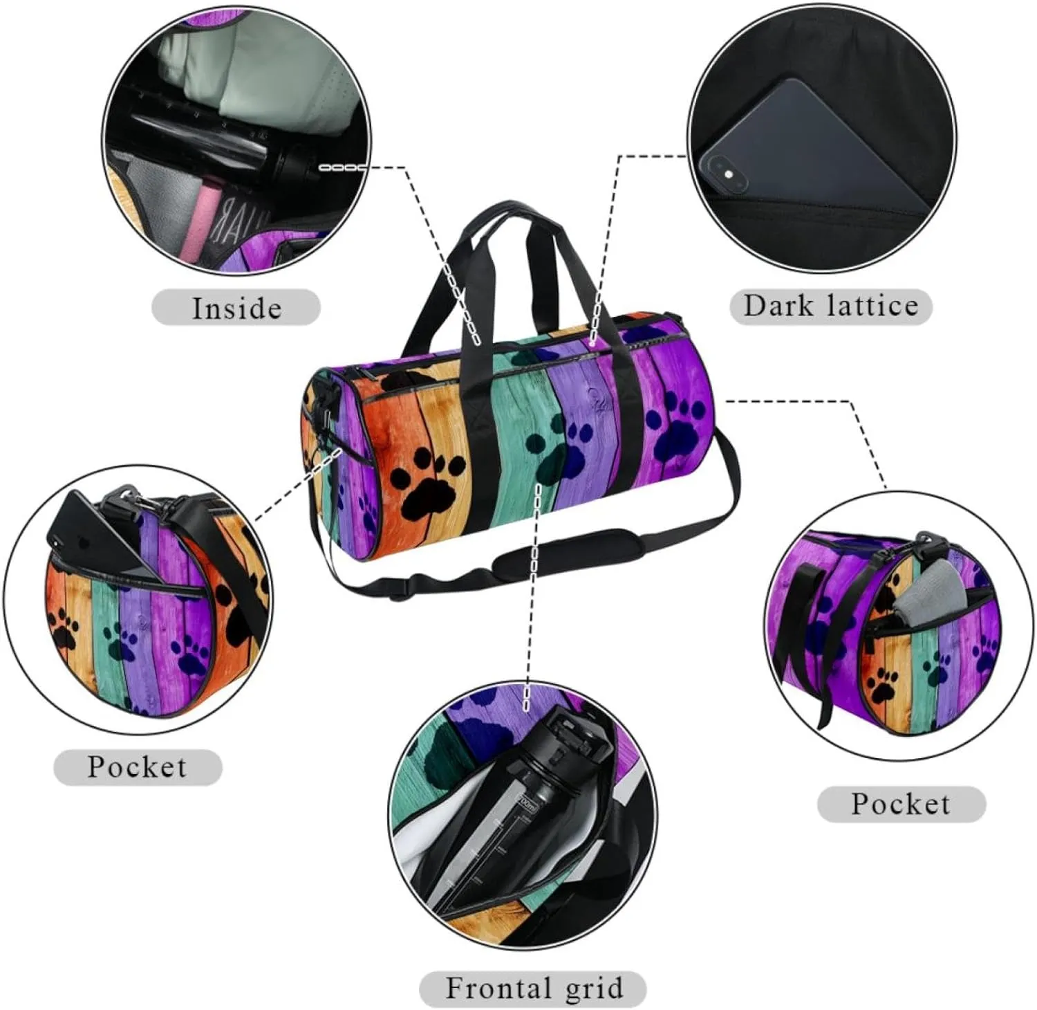 Gym Bags for Women,Duffle Bag for Travel,Colorful Dog Footprint,Gym Bag for Men