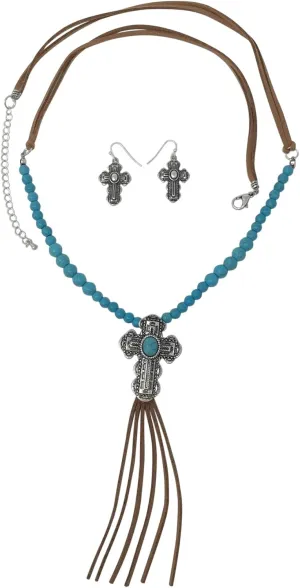 Gypsy Jewels Long Faux Suede Tassel Fringe Western Style Necklace & Earrings Set - Assorted Styles