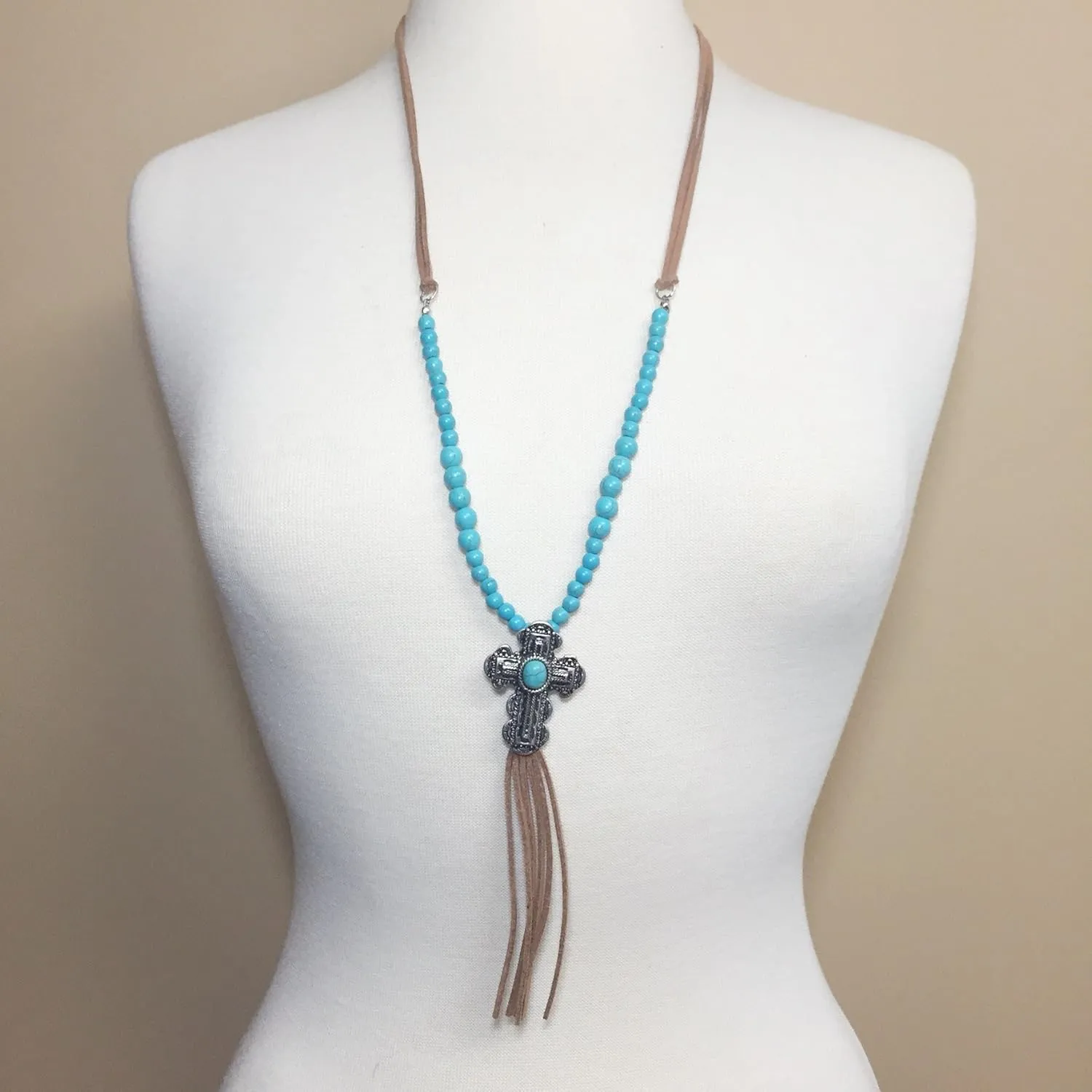 Gypsy Jewels Long Faux Suede Tassel Fringe Western Style Necklace & Earrings Set - Assorted Styles