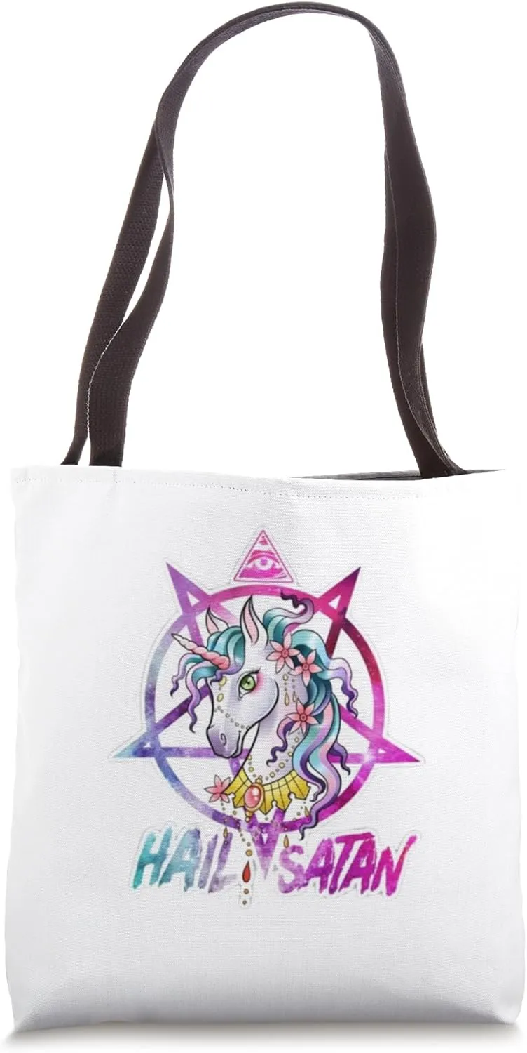 Hail Satan Unicorn I Satan Rainbow with eye illuminati elite Tote Bag