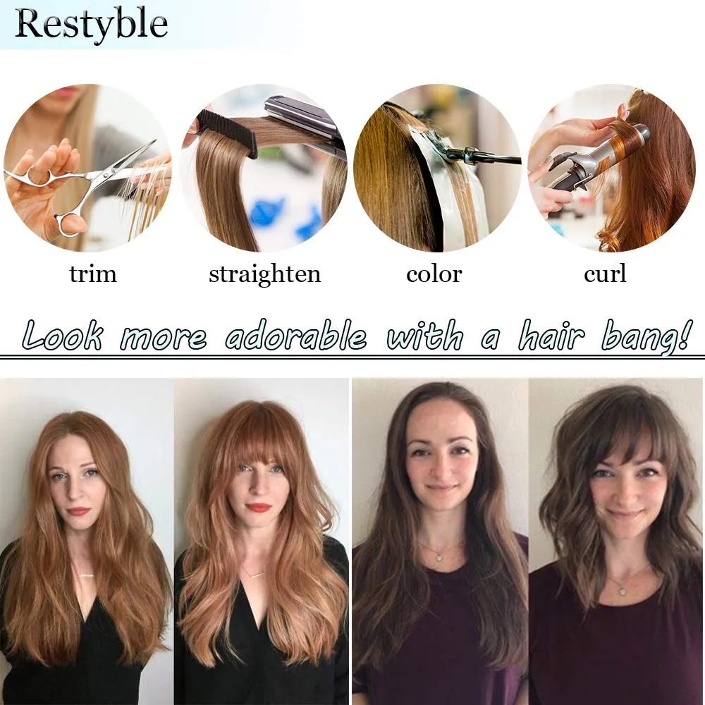 Hairro Clip in Bangs Real Hair Air Bangs Hair Piece 100% Human Hair Two Side Bangs With Temples Thin One Piece Hair Air Fringe Blonde Clip On Hair Bangs Hair Extensions for Women Girls #02 Dark Brown