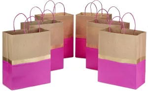 Hallmark 13" Large Paper Gift Bags, 6-Pack (Pink & Kraft) for Christmas, Birthdays, Mother's Day, Weddings, Baby Showers, Bridal Showers, Any Occasion