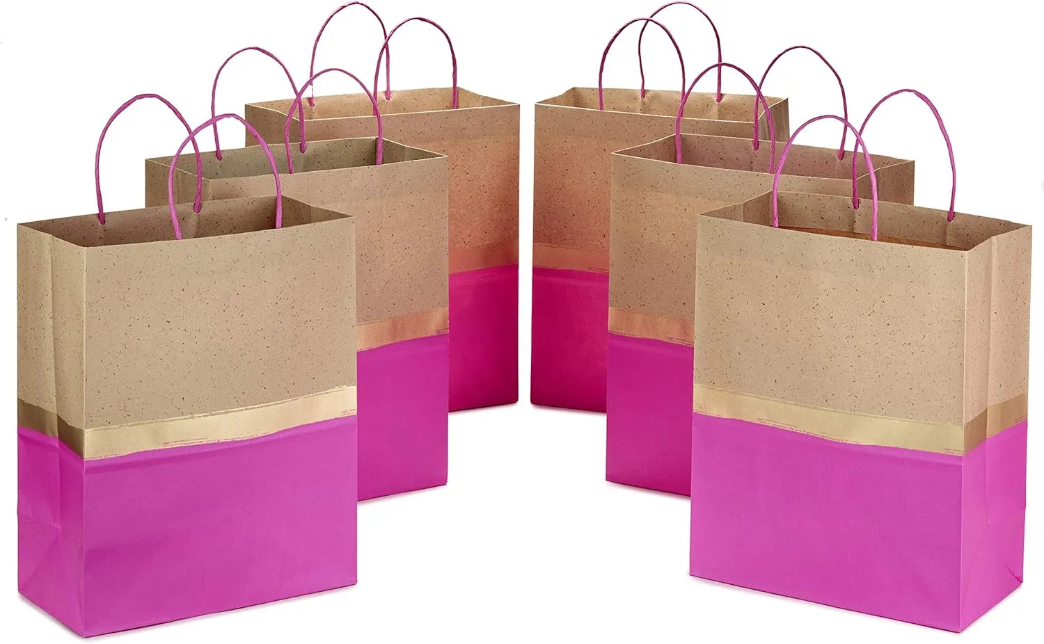 Hallmark 13" Large Paper Gift Bags, 6-Pack (Pink & Kraft) for Christmas, Birthdays, Mother's Day, Weddings, Baby Showers, Bridal Showers, Any Occasion