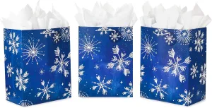 Hallmark 17" Extra Large Blue Gift Bags with Tissue Paper (3 Gift Bags: Starry Snowflakes on Navy) for Winter Weddings, Birthdays, Housewarming Gifts