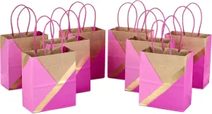Hallmark 6" Small Paper Gift Bags, 8-Pack (Pink and Kraft) for Christmas, Birthdays, Mother's Day, Weddings, Baby Showers, Bridal Showers, Care Packages and More