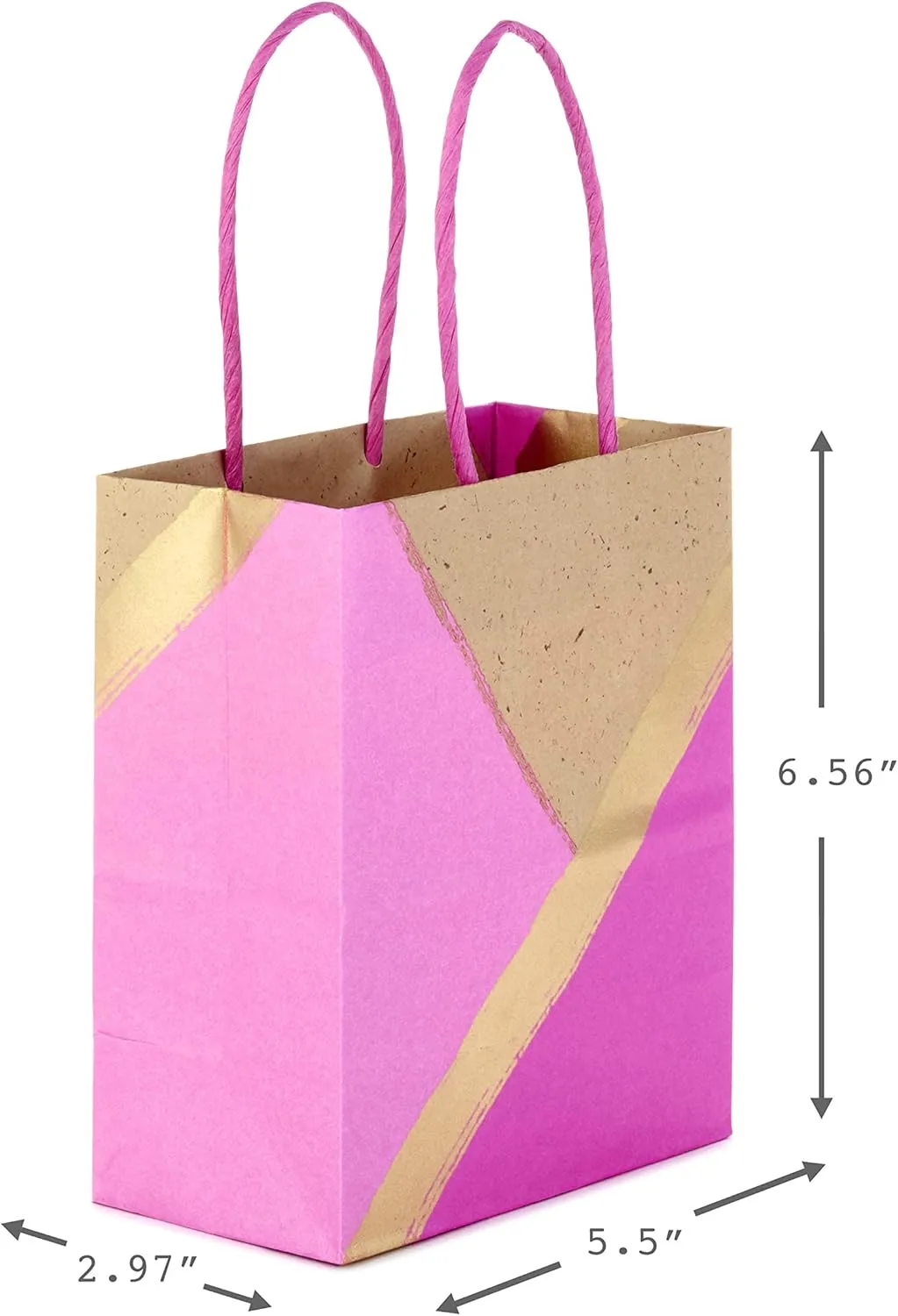 Hallmark 6" Small Paper Gift Bags, 8-Pack (Pink and Kraft) for Christmas, Birthdays, Mother's Day, Weddings, Baby Showers, Bridal Showers, Care Packages and More