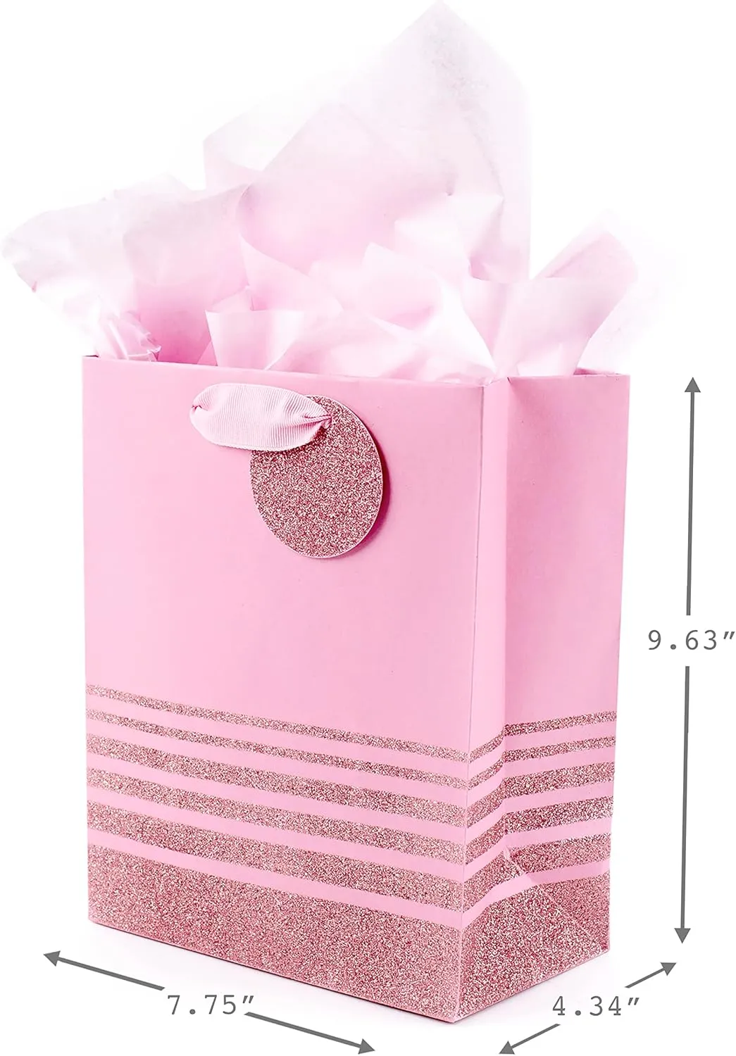 Hallmark 9" Medium Gift Bag with Tissue Paper (Pink Glitter Stripes) for Valentines Day, Birthdays, Baby Showers, Bridal Showers or Any Occasion