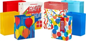 Hallmark Assorted Birthday Gift Bags (8 Bags: 4 Medium 9", 4 Large 13") for Kids, Teachers, Grandchildren, Adults, Siblings, Parties