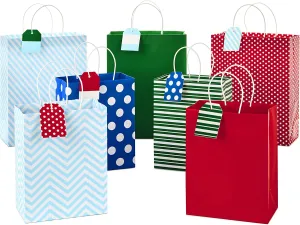 Hallmark Assorted Christmas Gift Bags with Mix-n-Match Gift Tags (7 Gift Bags: 3 Large 13", 4 Medium 9"; 7 Gift Tags) for Holiday Parties, Hanukkah, Winter Weddings