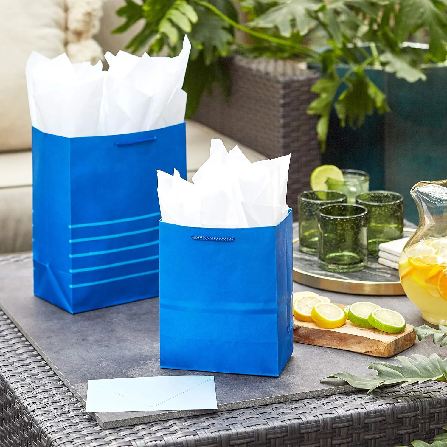 Hallmark Blue Gift Bags in Assorted Sizes (Pack of 6: 2 Medium 9", 2 Large 11", 2 Extra Large 14") for Birthdays, Graduations, Fathers Day, Baby Showers, Bridal Showers, Weddings, Groomsmen Gifts,
