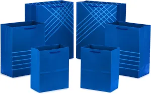 Hallmark Blue Gift Bags in Assorted Sizes (Pack of 6: 2 Medium 9", 2 Large 11", 2 Extra Large 14") for Birthdays, Graduations, Fathers Day, Baby Showers, Bridal Showers, Weddings, Groomsmen Gifts,