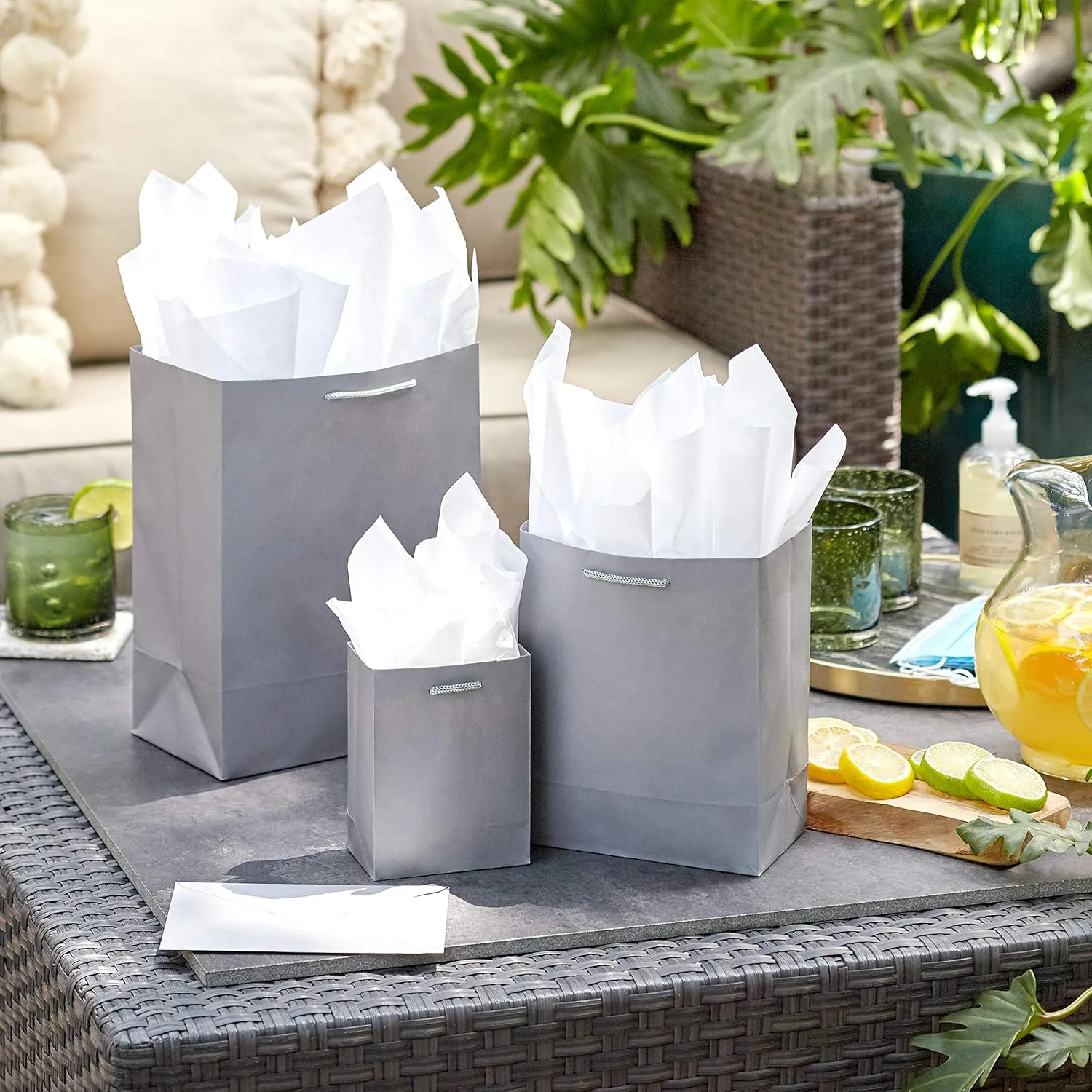 Hallmark Gray Gift Bag Bundle in Assorted Sizes (Pack of 8-2 Small 5", 2 Medium 8", 2 Large 11", 2 Extra Large 14") for Weddings, Mother's Day, Graduations, Birthdays, Groomsmen Gifts and More